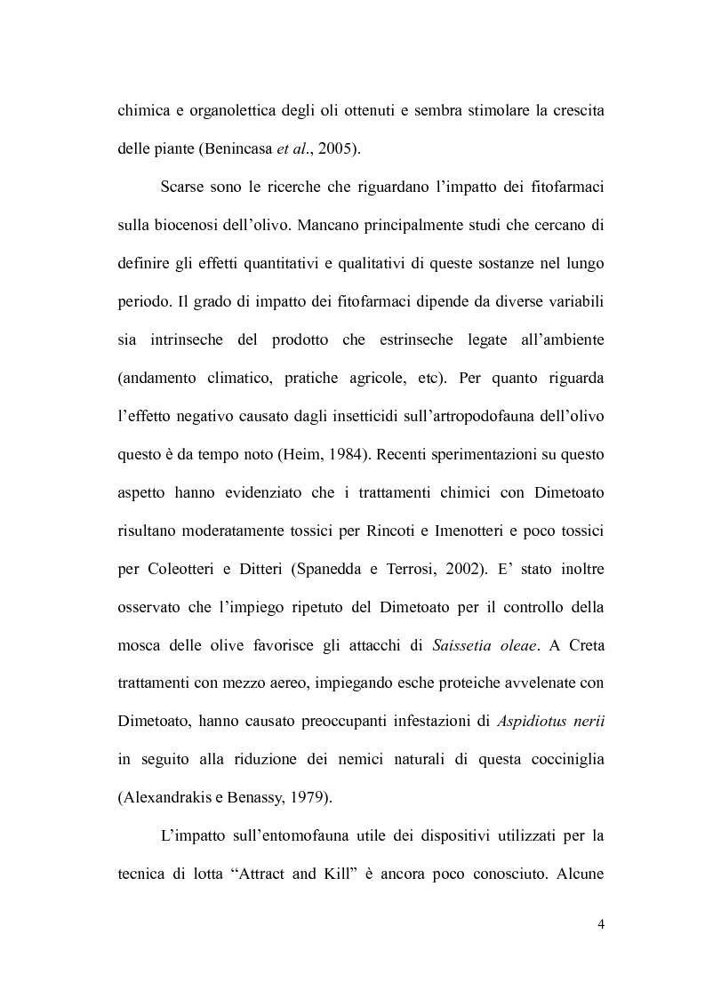 Anteprima della tesi: Indagini sull’impatto di alcune tecniche di lotta contro Bactrocera oleae (Rossi) sull’artropodofauna dell’oliveto, Pagina 5
