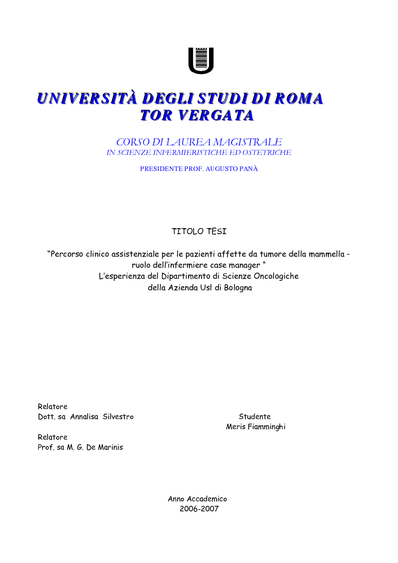 Anteprima della tesi: Il percorso diagnostico-terapeutico-assistenziale per le donne affette da cancro del seno (PDTA Breast - Cancer), Pagina 1