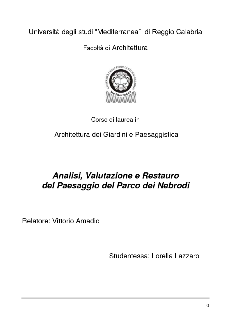 Anteprima della tesi: Analisi valutazione e restauro del paesaggio del Parco dei Nebrodi, Pagina 1