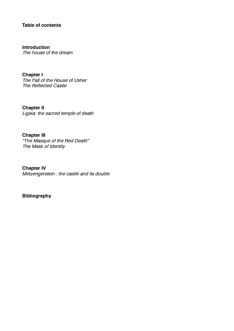 Indice della tesi: The imagery of the castle in Edgar Allan Poe, Pagina 1