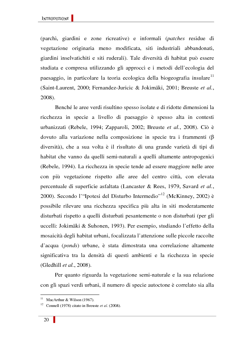 Anteprima della tesi: Diversità di specie in raccolte d'acqua naturali ed artificiali nel contesto urbano di Roma, Pagina 11