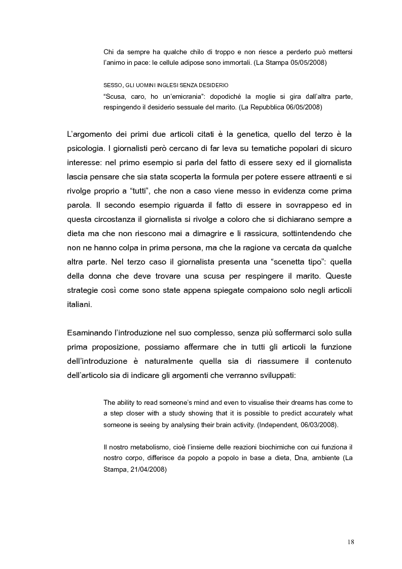 Estratto dalla tesi: Strategie di divulgazione negli articoli giornalistici di argomento medico-scientifico: un confronto tra inglese e italiano