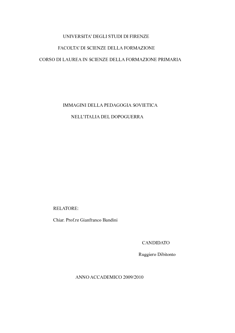 Anteprima della tesi: Immagini della pedagogia sovietica nell'Italia del dopoguerra, Pagina 1