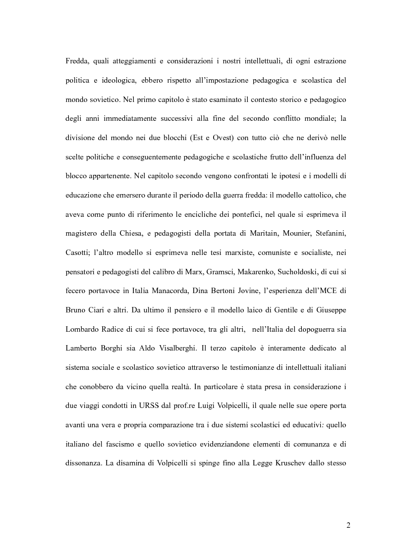Anteprima della tesi: Immagini della pedagogia sovietica nell'Italia del dopoguerra, Pagina 3