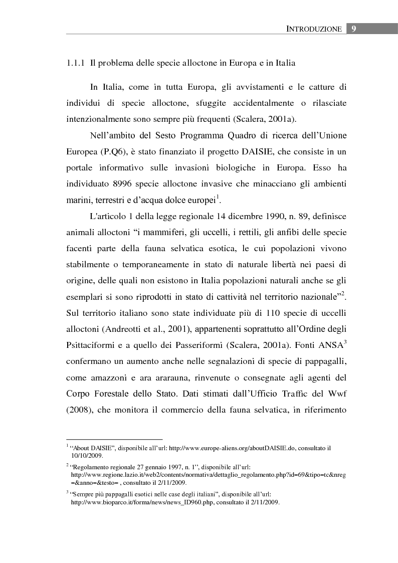 Anteprima della tesi: Aspetti biologici, ecologici e comportamentali di una specie ornitica alloctona: il Parrocchetto monaco (Myiopsitta monachus) a Roma, Pagina 5