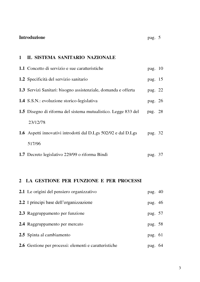 Indice della tesi: L’organizzazione dell’ospedale in un’ottica per processi. Lo strumento del percorso del paziente, Pagina 1