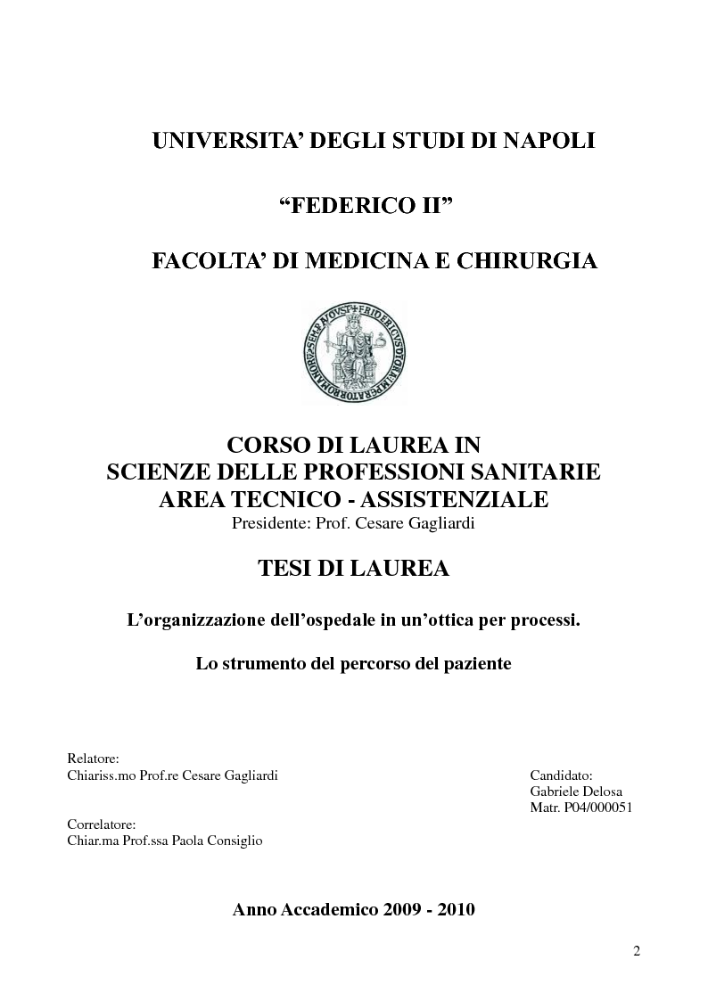 Anteprima della tesi: L’organizzazione dell’ospedale in un’ottica per processi. Lo strumento del percorso del paziente, Pagina 1