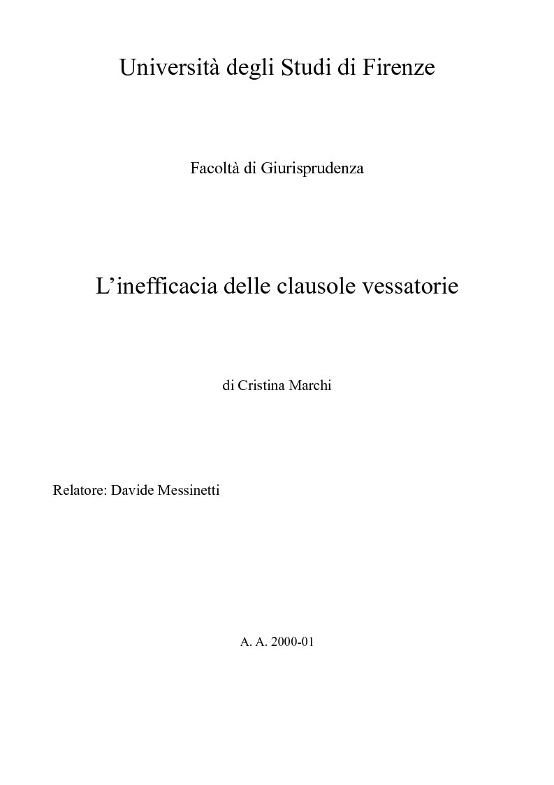 Anteprima della tesi: L’inefficacia delle clausole vessatorie, Pagina 1