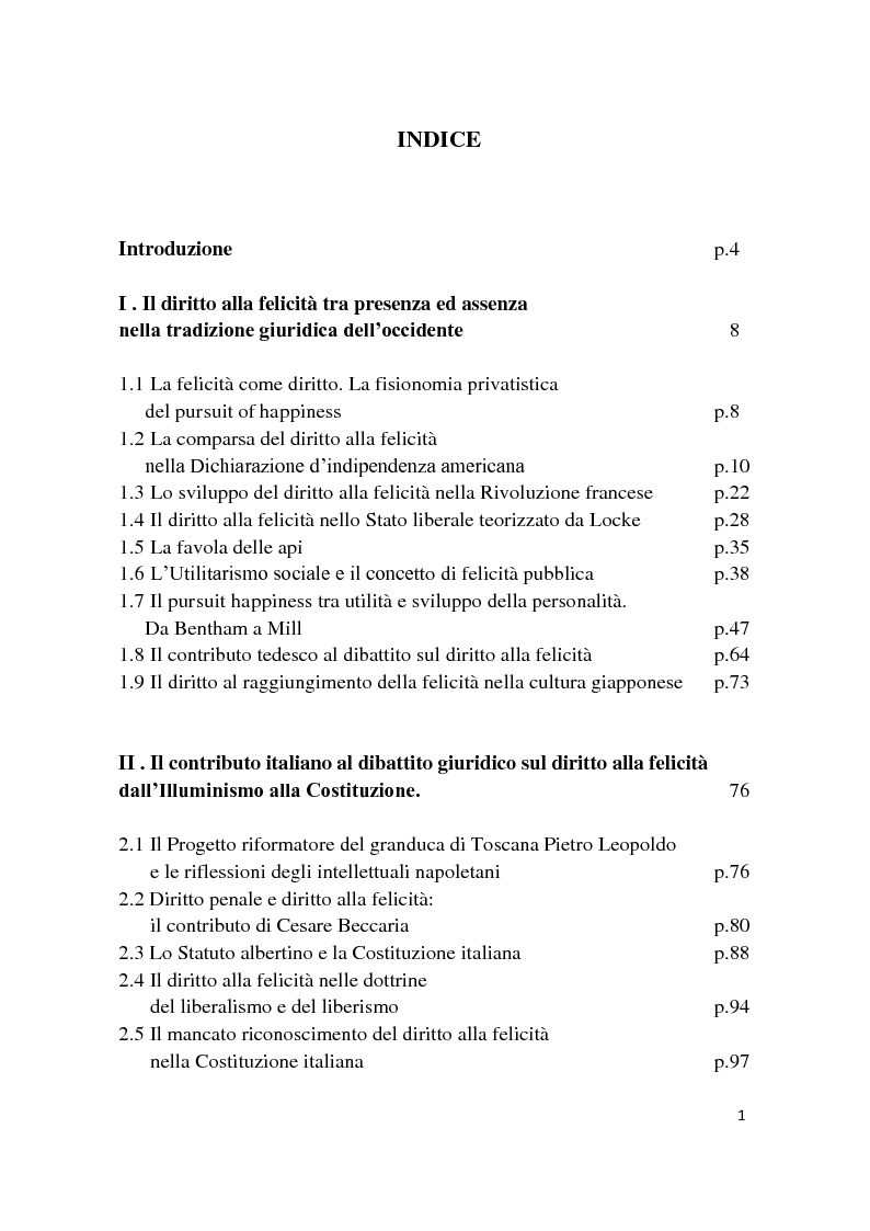 Indice della tesi: Diritto alla felicità, Pagina 1