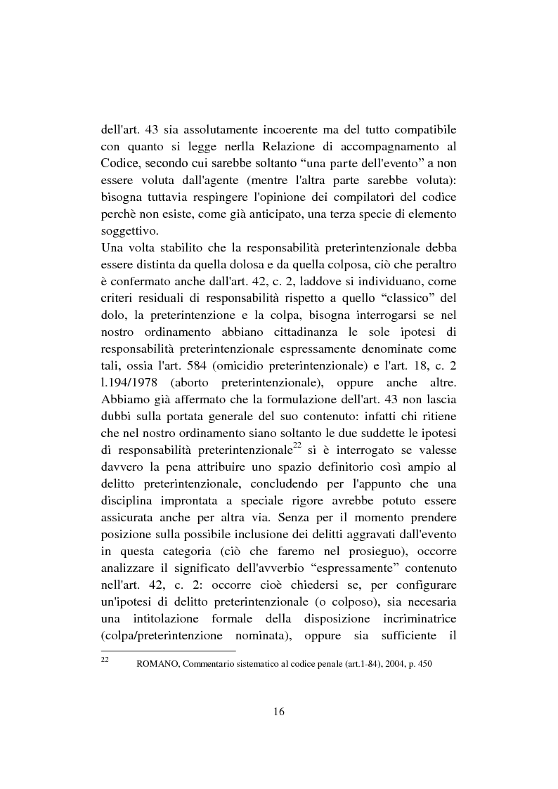 Estratto dalla tesi: Problemi attuali in tema di preterintenzione