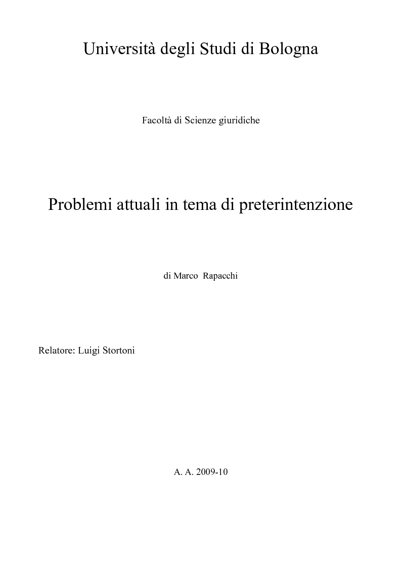 Anteprima della tesi: Problemi attuali in tema di preterintenzione, Pagina 1