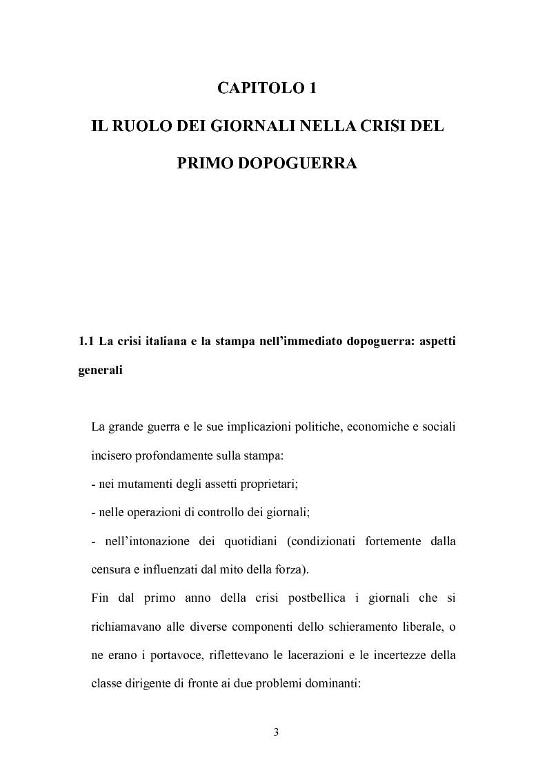 Anteprima della tesi: La stampa italiana tra la crisi dello stato liberale e l'avvento del fascismo al potere, Pagina 4