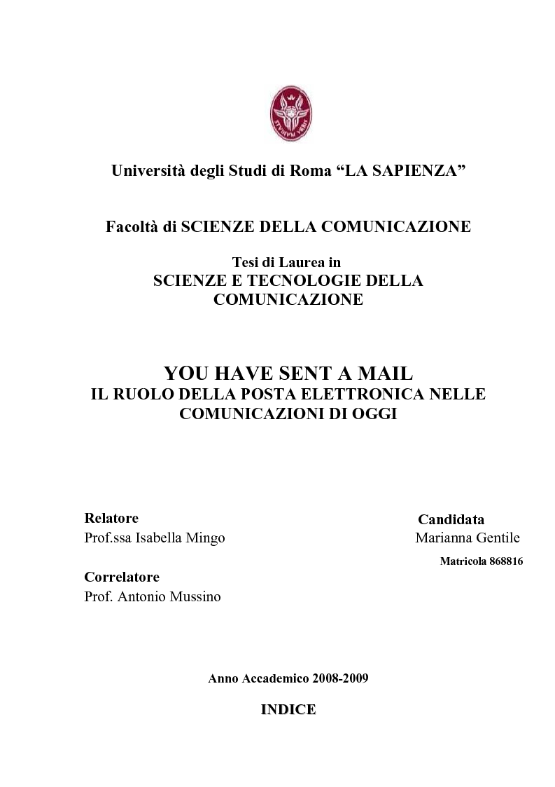 Anteprima della tesi: You have sent a mail. Il ruolo della posta elettronica nelle comunicazioni di oggi, Pagina 1