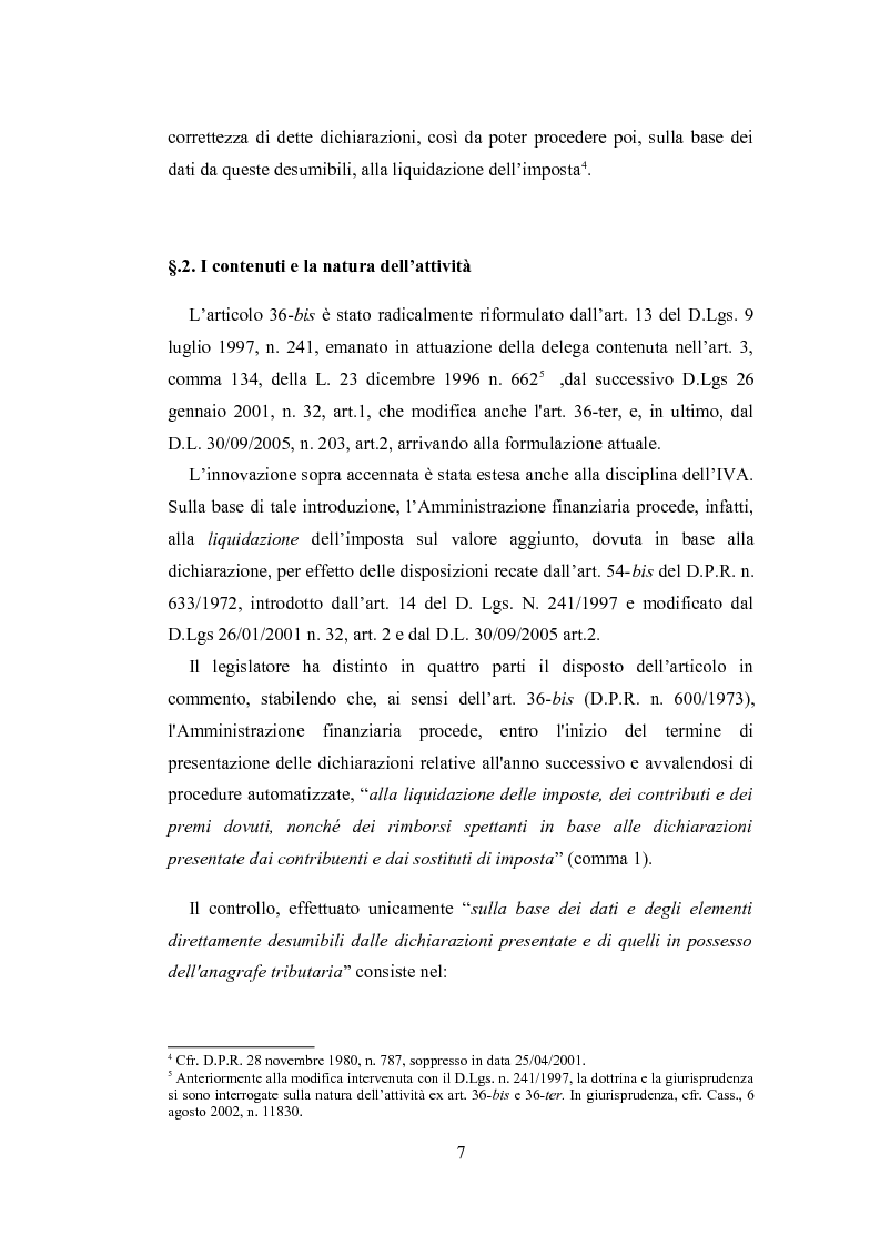 Anteprima della tesi: Liquidazione e controllo formale delle dichiarazioni dei redditi ai sensi degli artt. 36 BIS e 36 TER del D.P.R. 600/1973, Pagina 3