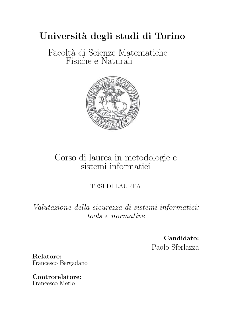 Anteprima della tesi: Valutazione della sicurezza di sistemi informatici: tools e normative, Pagina 1