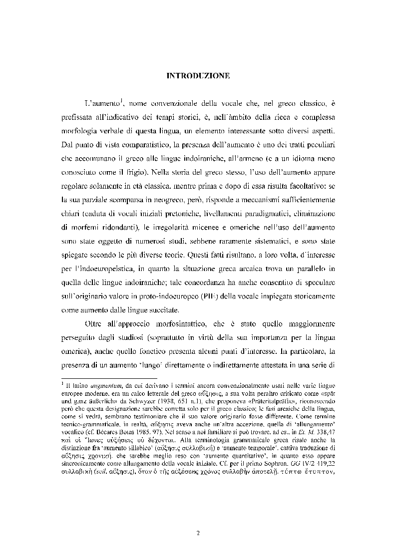 Anteprima della tesi: Ricerche sull'aumento indoeuropeo con particolare riguardo al greco, Pagina 2