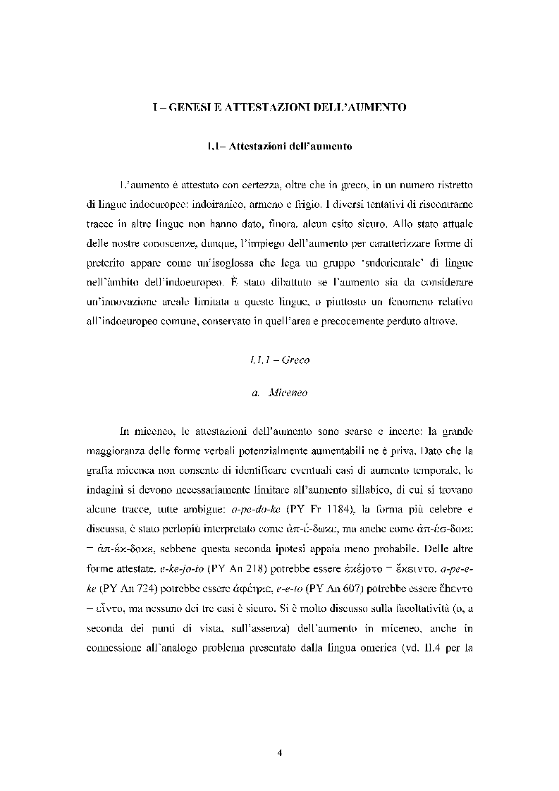 Anteprima della tesi: Ricerche sull'aumento indoeuropeo con particolare riguardo al greco, Pagina 4