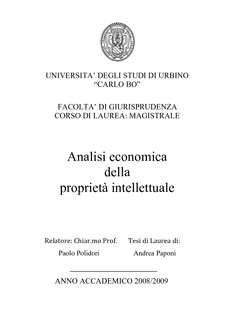 Anteprima della tesi: Analisi economica della proprietà intellettuale, Pagina 1