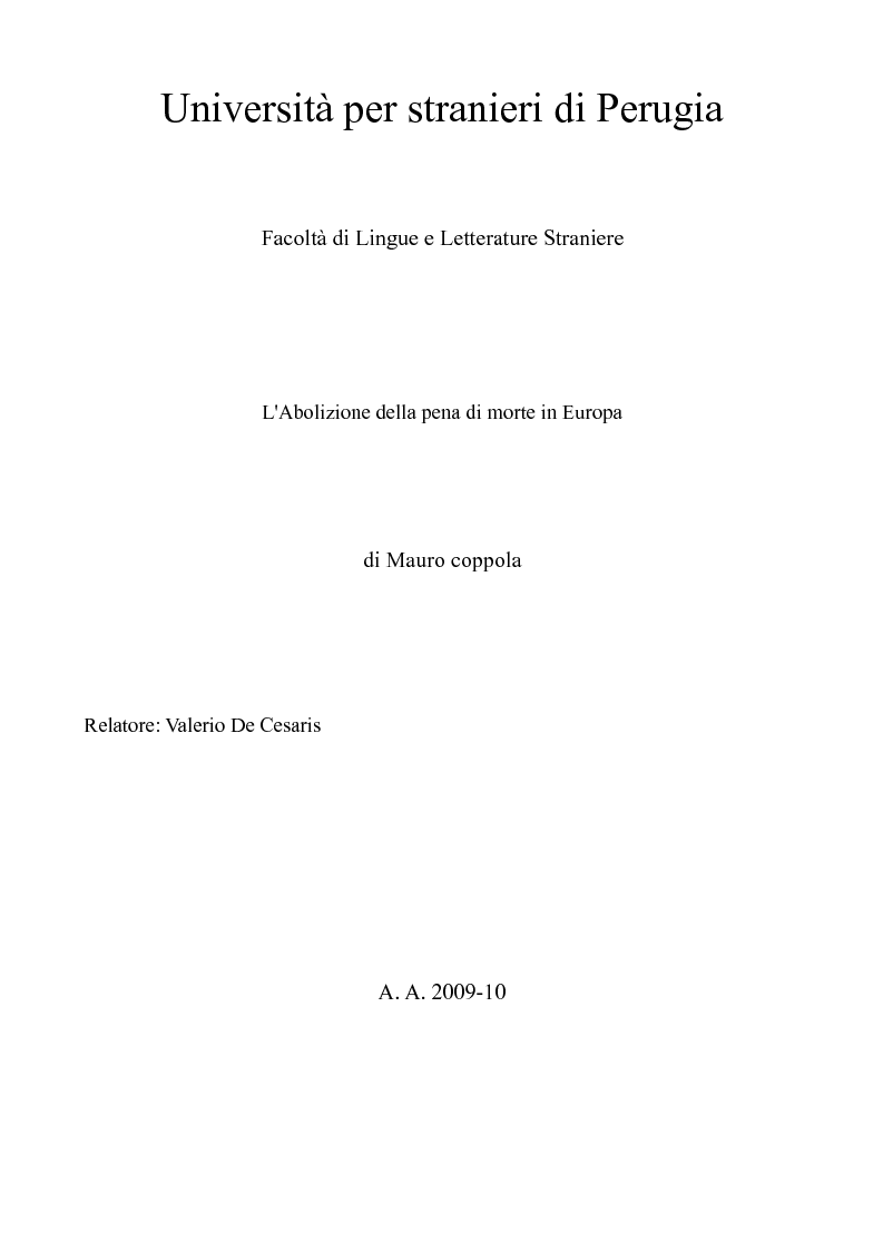 Anteprima della tesi: L'abolizione della pena di morte in Europa, Pagina 1