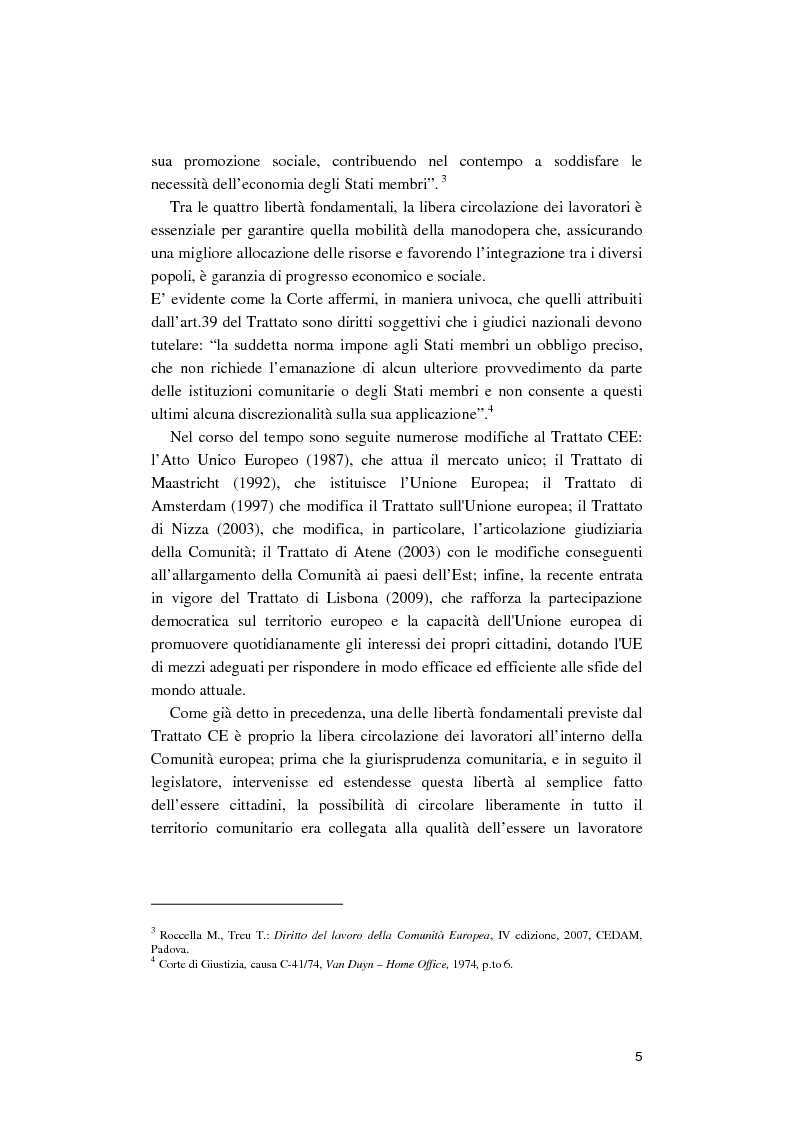 Anteprima della tesi: La libera circolazione degli sportivi nell'Unione europea. Da Bosman alla ''home grown players rule''., Pagina 6