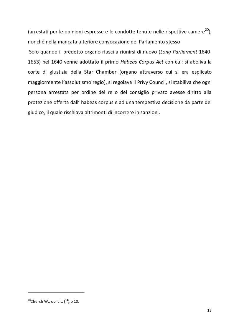 Anteprima della tesi: L'Habeas Corpus nell'ordinamento del Regno Unito: un baluardo a difesa della libertà personale, dai primordi all'avvento della Cedu, Pagina 10