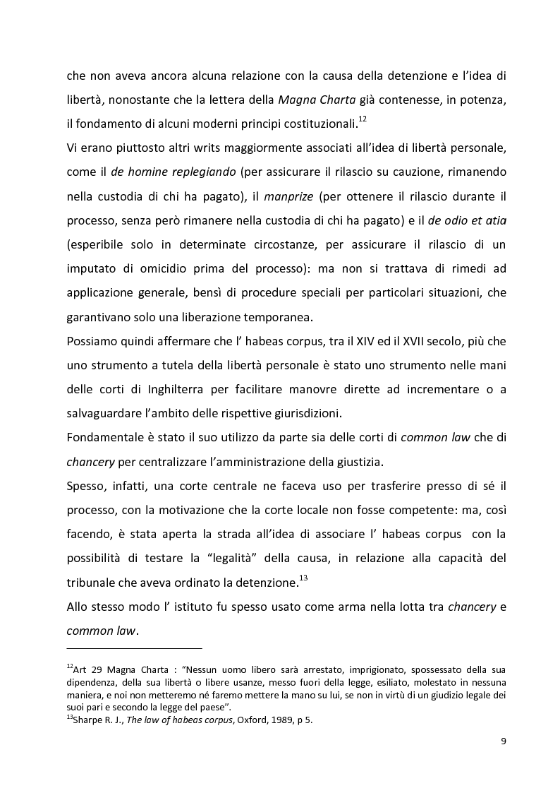 Anteprima della tesi: L'Habeas Corpus nell'ordinamento del Regno Unito: un baluardo a difesa della libertà personale, dai primordi all'avvento della Cedu, Pagina 6