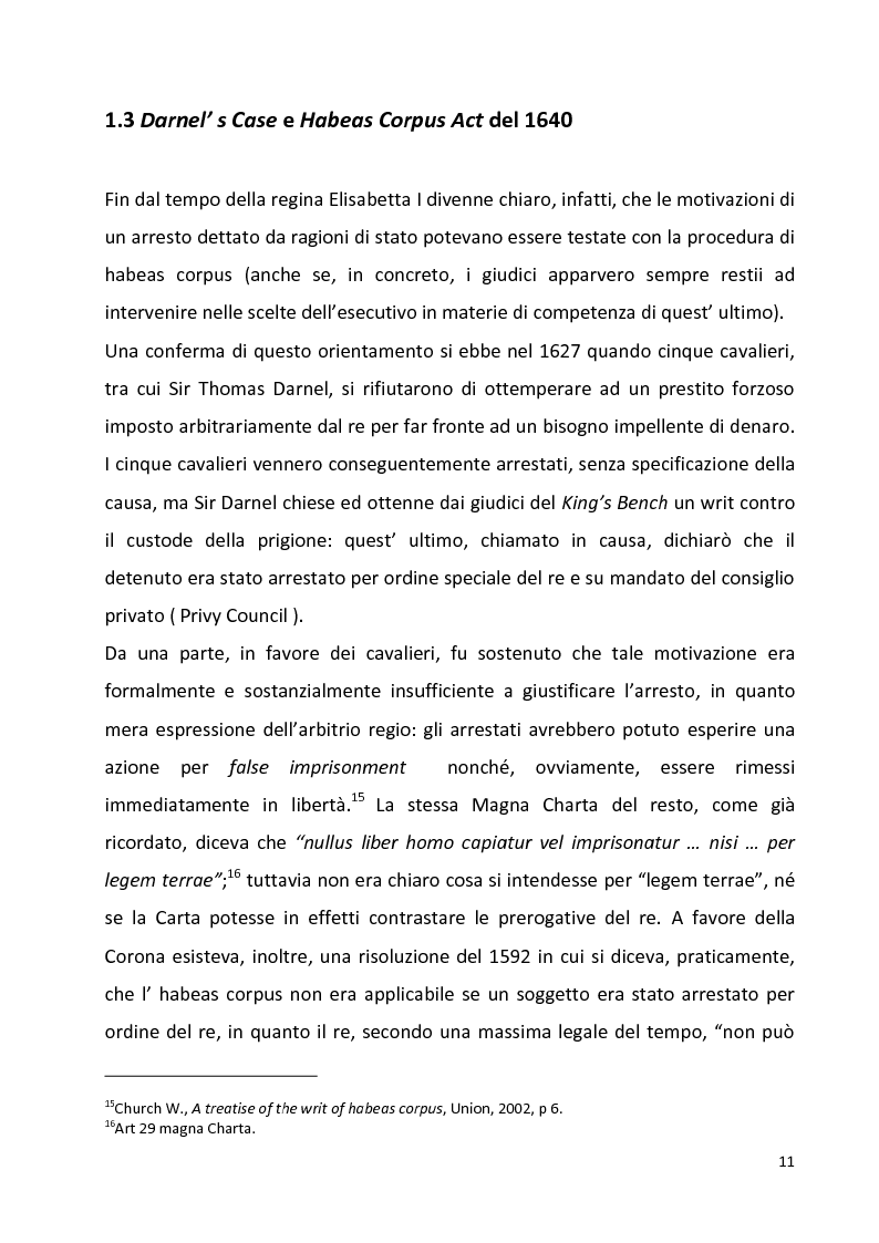 Anteprima della tesi: L'Habeas Corpus nell'ordinamento del Regno Unito: un baluardo a difesa della libertà personale, dai primordi all'avvento della Cedu, Pagina 8
