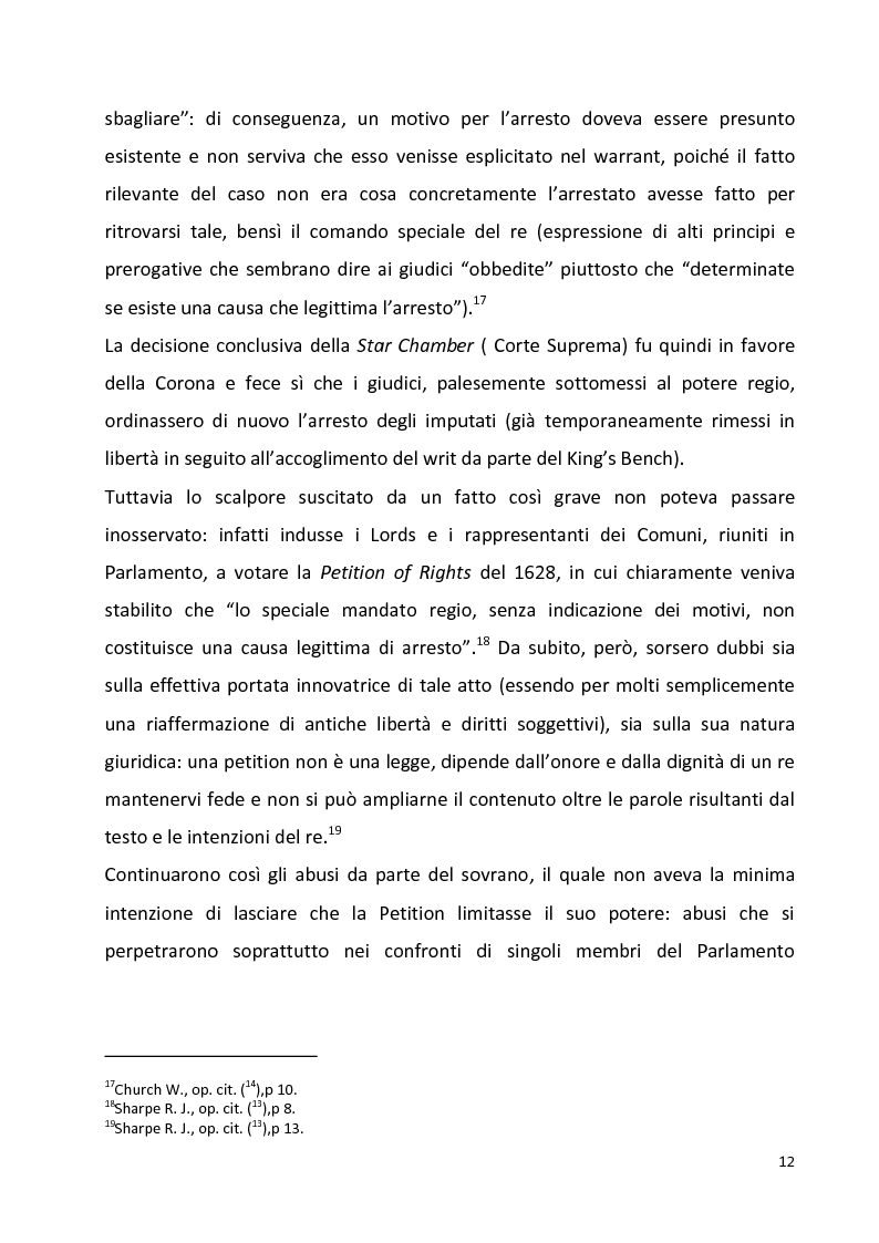 Anteprima della tesi: L'Habeas Corpus nell'ordinamento del Regno Unito: un baluardo a difesa della libertà personale, dai primordi all'avvento della Cedu, Pagina 9