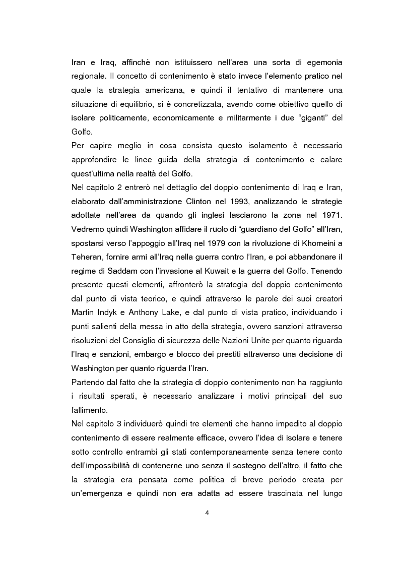 Anteprima della tesi: La strategia americana nell'area del Golfo: analisi e critica del doppio contenimento di Iraq e Iran, Pagina 3