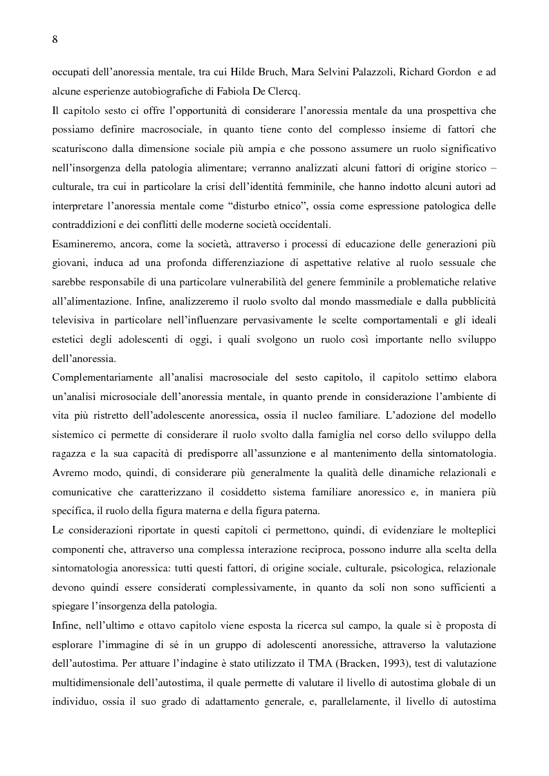 Anteprima della tesi: L’anoressia mentale in adolescenza: analisi multidimensionale dell'autostima, Pagina 4