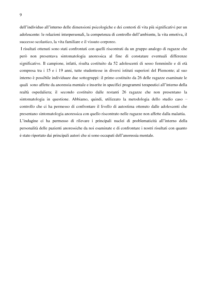 Anteprima della tesi: L’anoressia mentale in adolescenza: analisi multidimensionale dell'autostima, Pagina 5