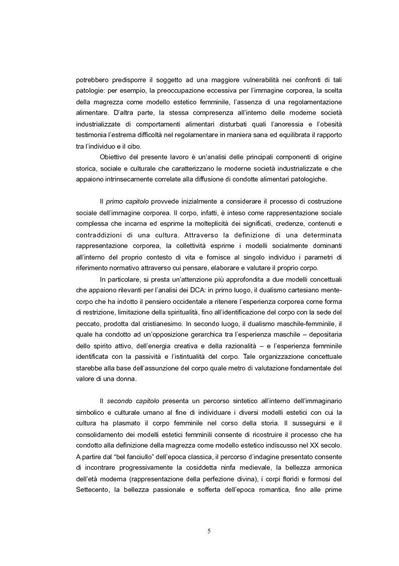Anteprima della tesi: Corpo, modelli estetici e disturbi del comportamento alimentare. Un’interpretazione socioculturale., Pagina 3