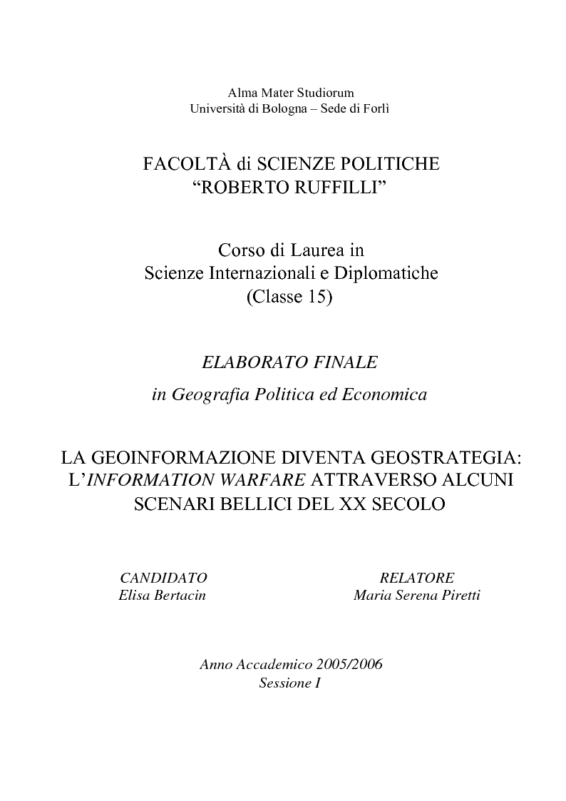 Anteprima della tesi: La geoinformazione diventa geostrategia: l'Information Warfare attraverso alcuni scenari bellici del XX secolo, Pagina 1