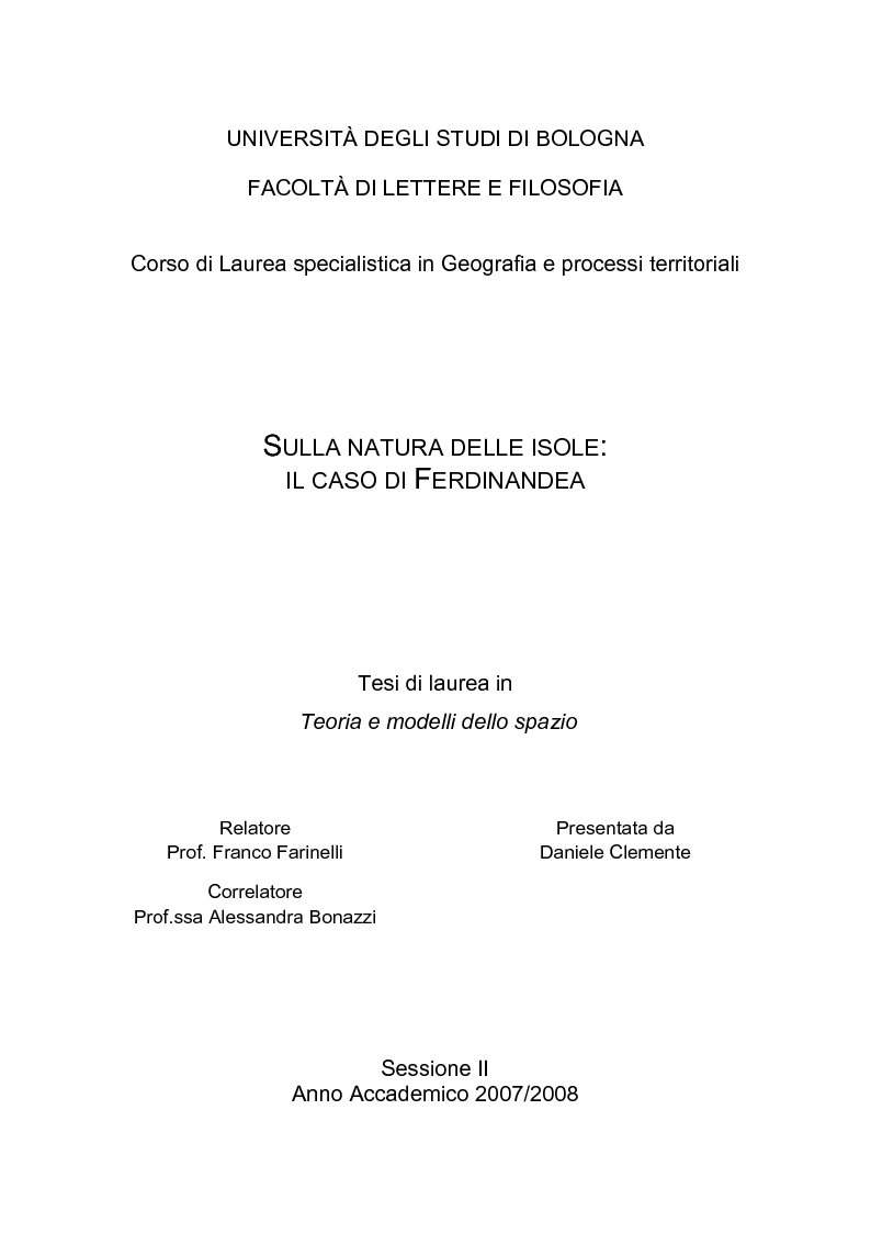 Anteprima della tesi: Sulla natura delle isole: il caso di Ferdinandea, Pagina 1