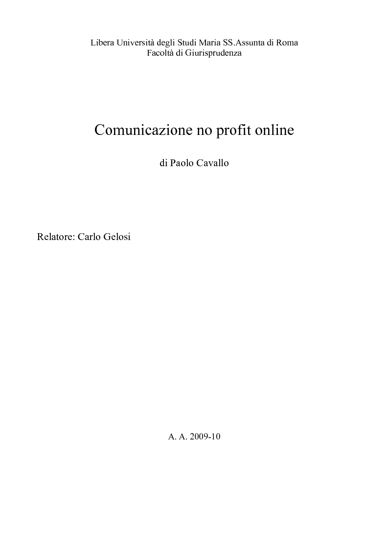 Anteprima della tesi: Comunicazione no profit online, Pagina 1
