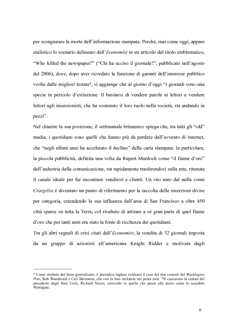Anteprima della tesi: Esame di Internet per l'impero di carta. Le strategie dei giornali per evitare il naufragio, Pagina 7