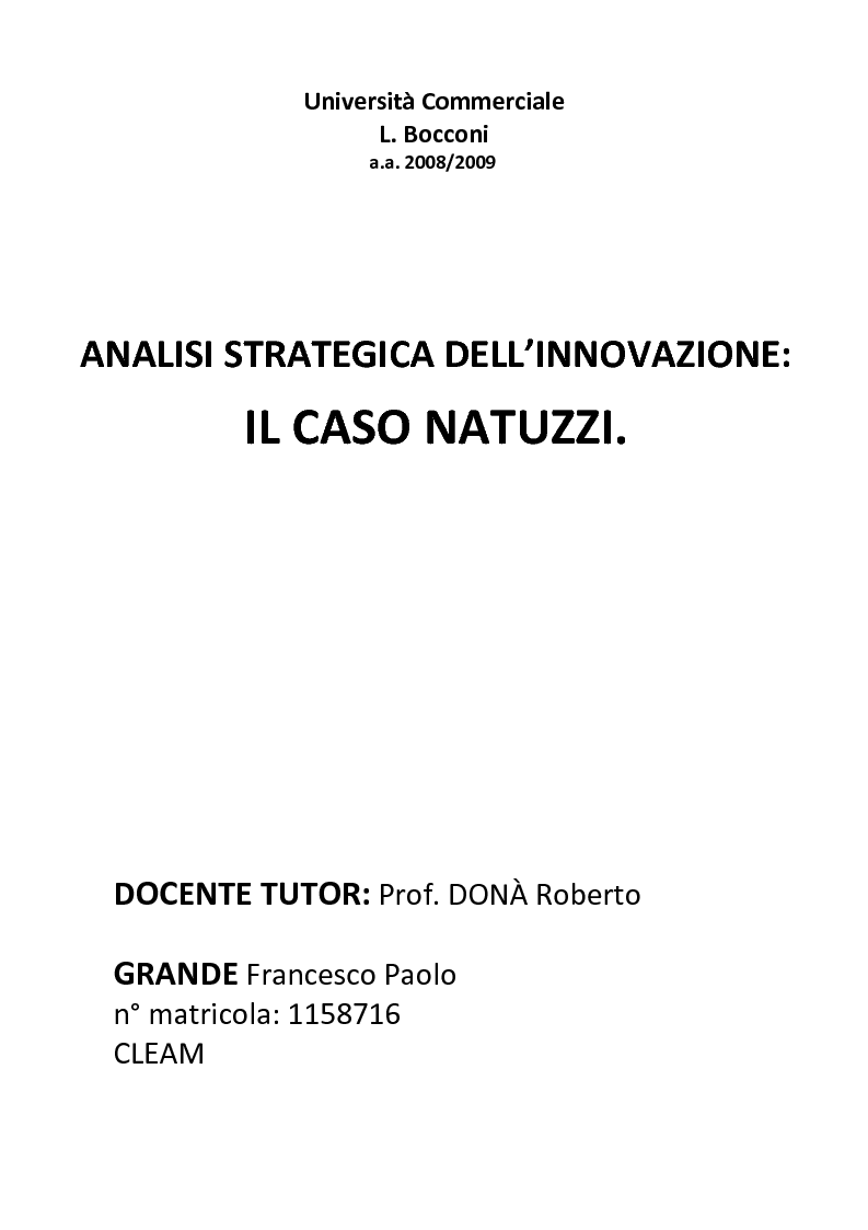 Anteprima della tesi: Analisi strategica dell'innovazione: il caso Natuzzi, Pagina 1