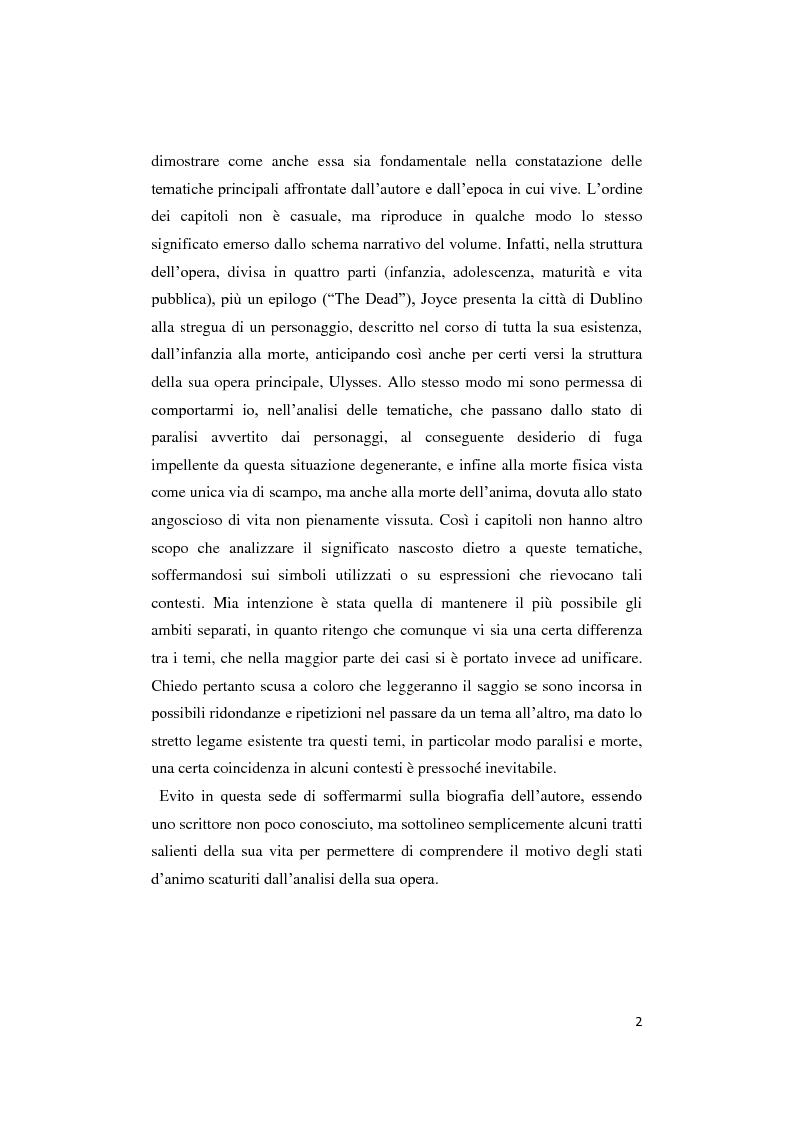 Anteprima della tesi: Paralisi, morte e fuga in Dubliners, Pagina 3
