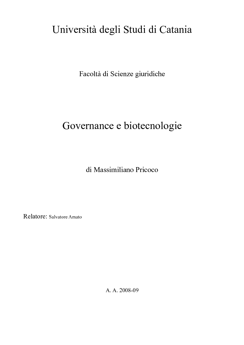 Anteprima della tesi: Governance e biotecnologie, Pagina 1