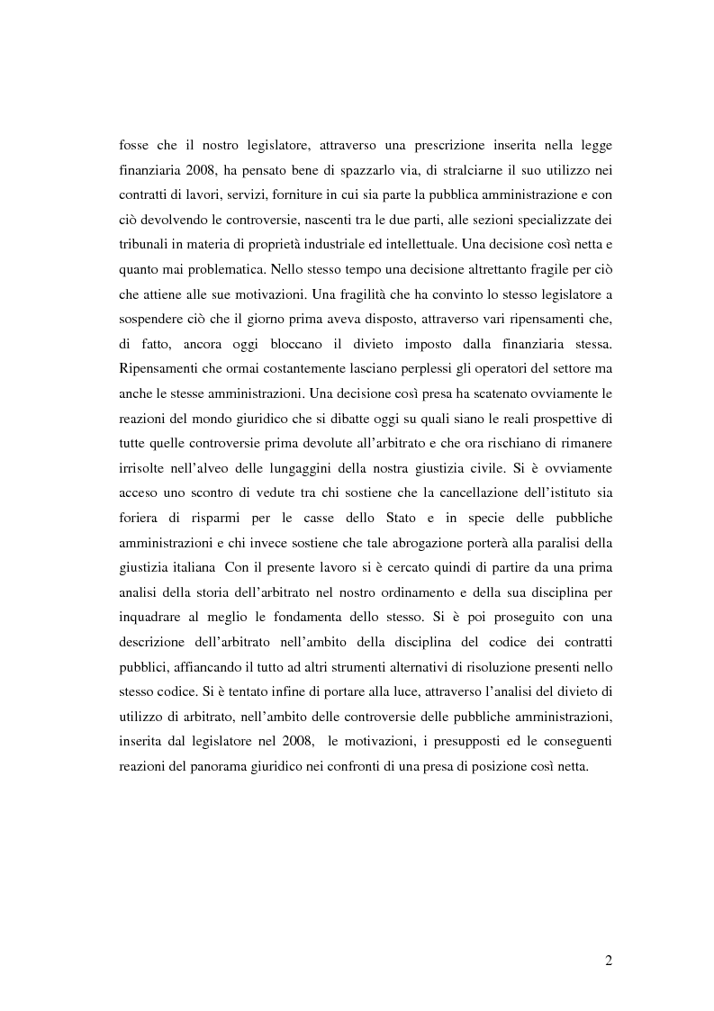 Anteprima della tesi: L'istituto dell'arbitrato e la minaccia di abolizione nelle controversie relative ad appalti pubblici, Pagina 3