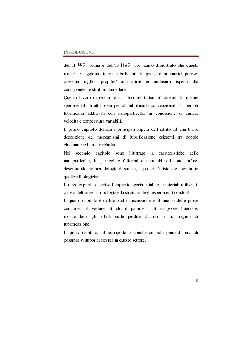 Anteprima della tesi: Caratterizzazione tribologica di lubrificanti additivati con solfuri di molibdeno e tungsteno nanostrutturati in formato fullerenico e lamellare, Pagina 10