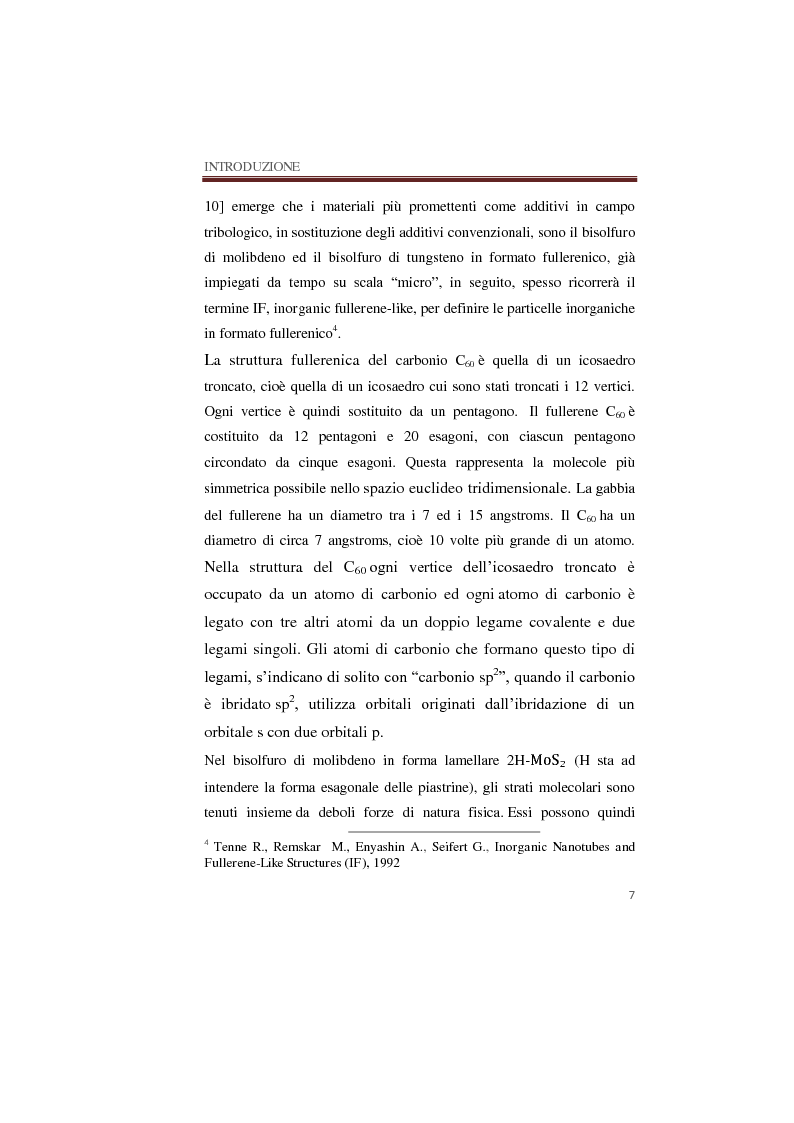 Anteprima della tesi: Caratterizzazione tribologica di lubrificanti additivati con solfuri di molibdeno e tungsteno nanostrutturati in formato fullerenico e lamellare, Pagina 8