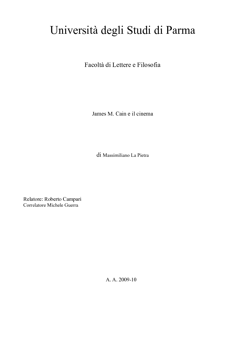Anteprima della tesi: James M. Cain e il cinema, Pagina 1