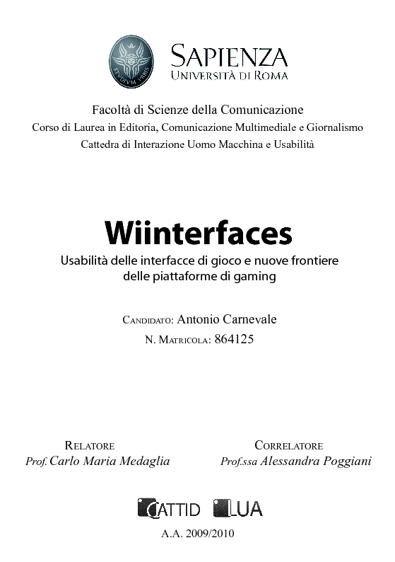 Anteprima della tesi: WIInterfaces. Usablità delle interfacce di gioco e nuove frontiere delle piattaforme di gaming, Pagina 1