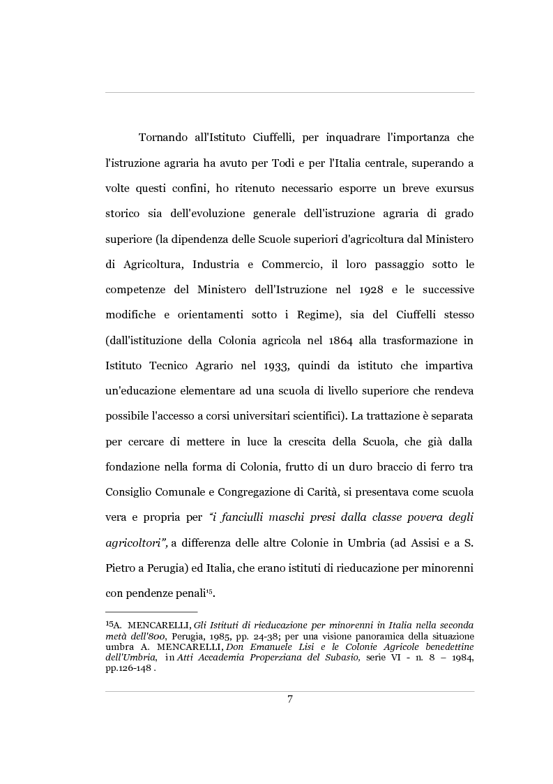 Anteprima della tesi: Per la storia dell’istruzione agraria negli anni ’30 del Novecento: l’Archivio storico dell’Istituto Tecnico Agrario “A. Ciuffelli” di Todi, Pagina 8
