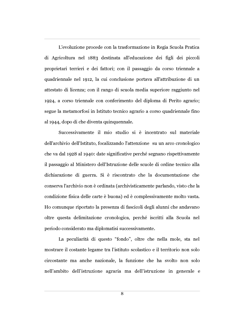Anteprima della tesi: Per la storia dell’istruzione agraria negli anni ’30 del Novecento: l’Archivio storico dell’Istituto Tecnico Agrario “A. Ciuffelli” di Todi, Pagina 9