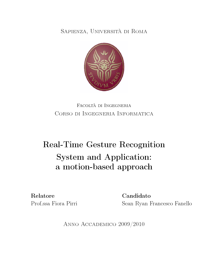 Anteprima della tesi: Real-Time Gesture Recognition System and Application: a motion-based approach, Pagina 1