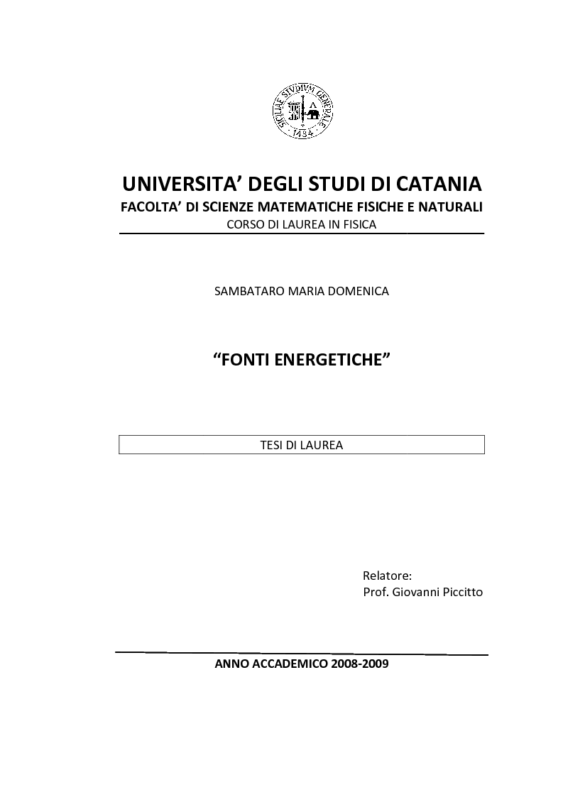 Anteprima della tesi: Fonti energetiche, Pagina 1