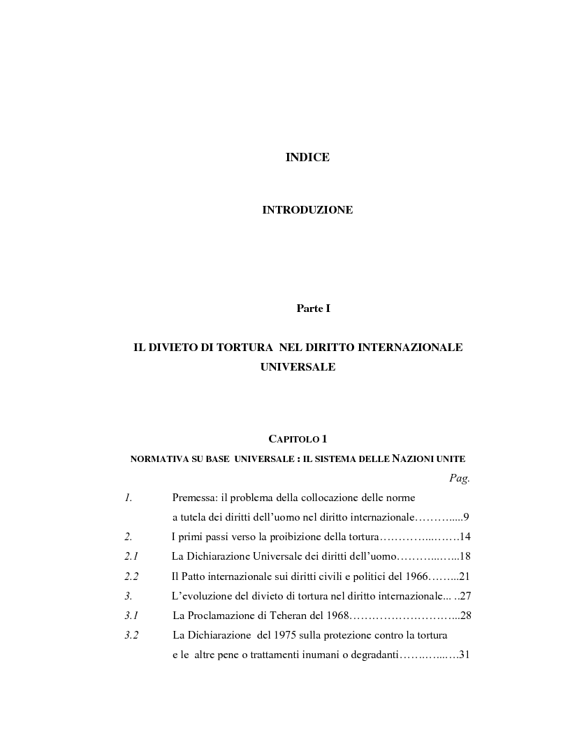 Indice della tesi: Il divieto di tortura nel sistema internazionale, Pagina 1