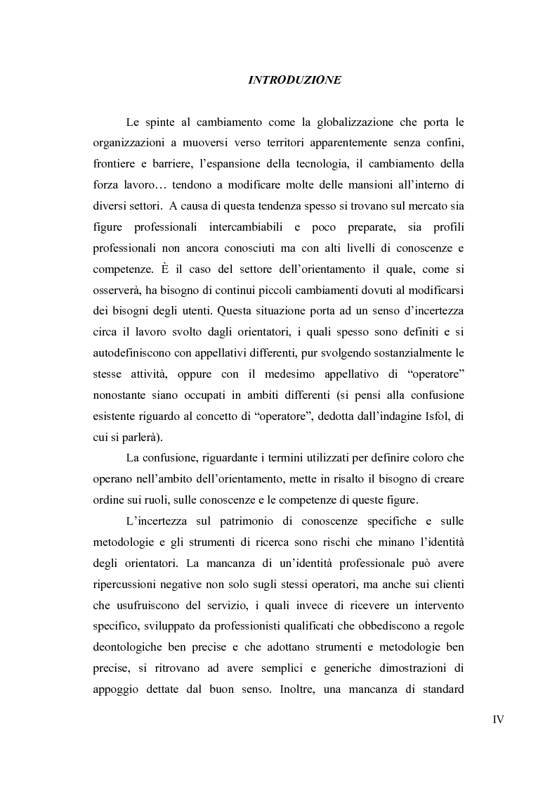 Anteprima della tesi: Bisogni, conoscenze e capacità nella costruzione del profilo professionale degli orientatori. Un'indagine nella regione Marche., Pagina 3